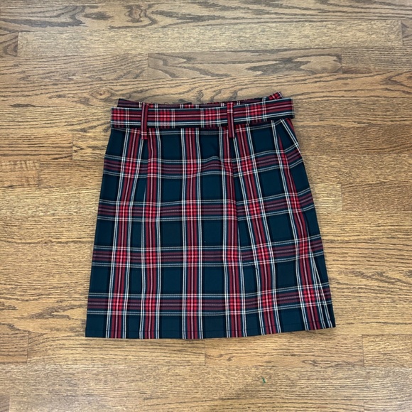 Bebe Plaid Mini Skirt Steampunk Zipper Front Belted SZ 4 - Picture 2 of 6